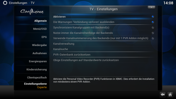 XBMC - Live TV aktivieren