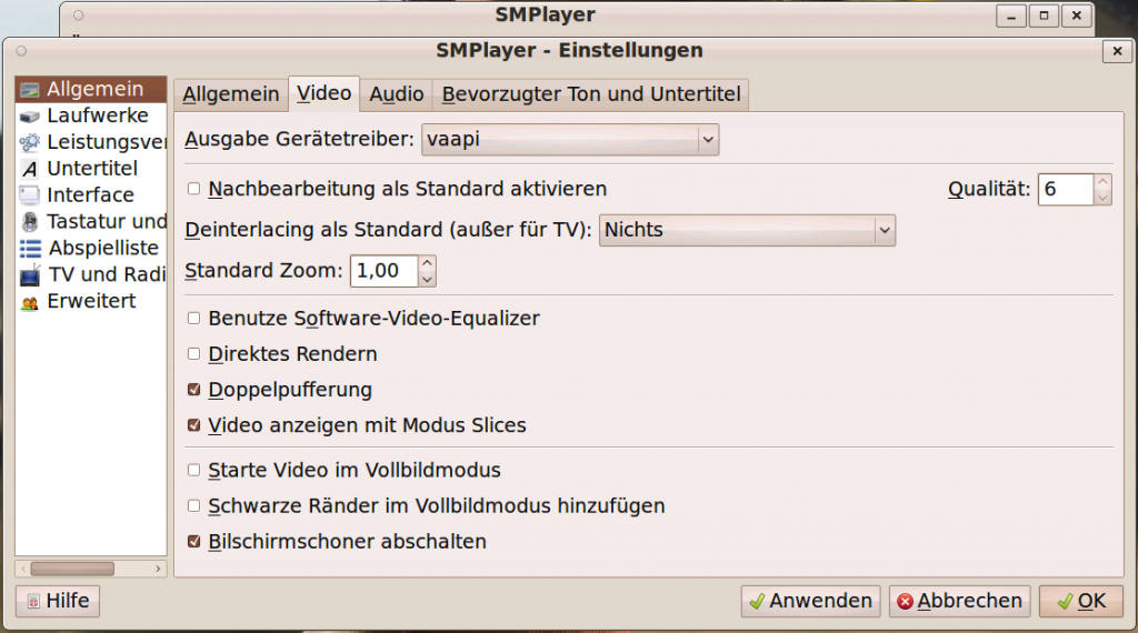 linux smplayer vaapi settings 2 1024x570 - Ubuntu - MPlayer inkl. SMPlayer mit VAAPI Unterstützung