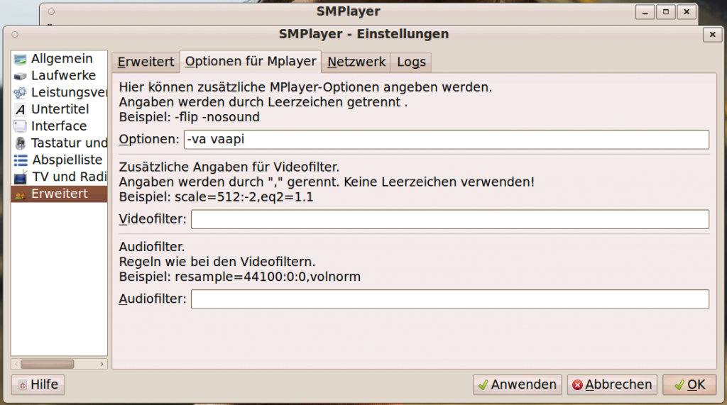 linux smplayer vaapi settings 4 1024x571 - Ubuntu - MPlayer inkl. SMPlayer mit VAAPI Unterstützung