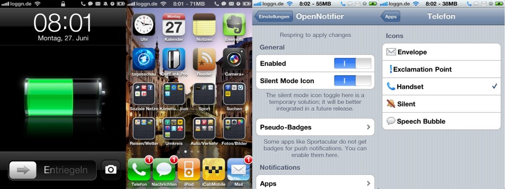 iphone opennotifier 1024x384 - iPhone - Statusbar mit SMS-, Mail- & Anruf-Icon - Cydia - OpenNotifier