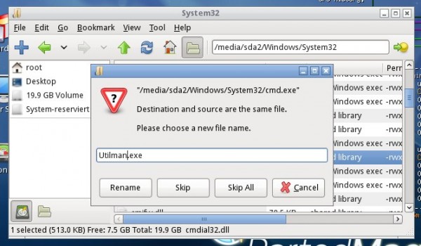 parted magic cmd exe umbenennen 600x350 - Windows 7 – Passwort vergessen / knacken / umgehen / zurücksetzen