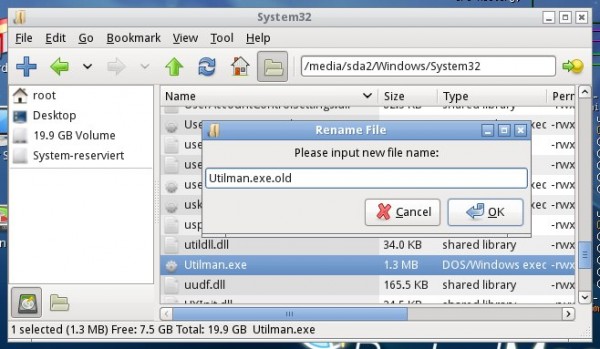 parted magic utilman exe umbenennen 600x349 - Windows 7 – Passwort vergessen / knacken / umgehen / zurücksetzen