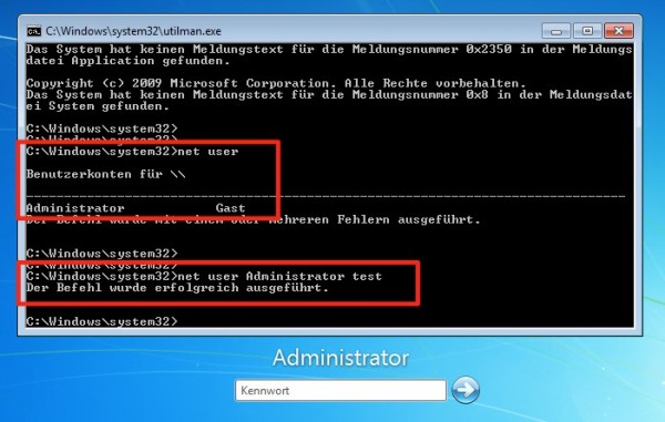 windows 7 passwort aendern net user 600x381 - Windows 7 – Passwort vergessen / knacken / umgehen / zurücksetzen