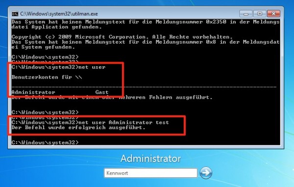 windows 7 passwort aendern net user 600x381 - Windows 7 – Passwort vergessen / knacken / umgehen / zurücksetzen