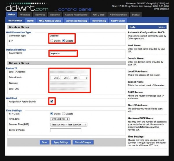 tp link wr1043nd dd wrt 03 basic setup 600x557 - DD-WRT - HowTo - Repeater konfigurieren - TL-WR1043ND