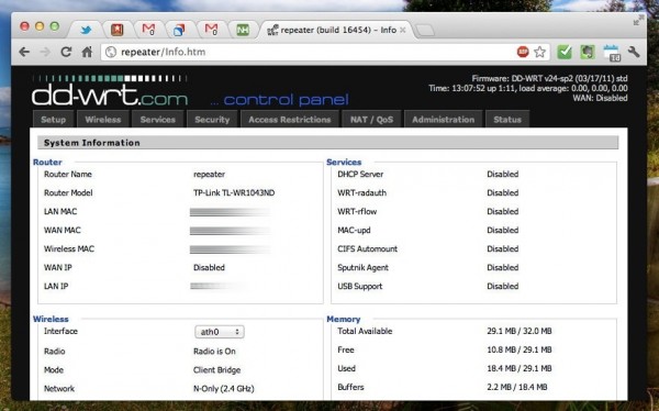 tp link wr1043nd dd wrt 09 status 600x374 - DD-WRT - HowTo - Repeater konfigurieren - TL-WR1043ND