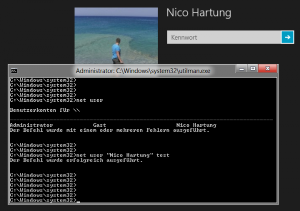 windows 8 cmd net user e1337003957489 600x421 - Windows 8 / Windows 10 – Passwort vergessen / knacken / umgehen / zurücksetzen
