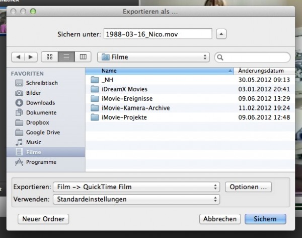 imovie 02 mit quicktime exportieren 600x472 - OSX - iMovie - Projekt ist zu lang - Workaround