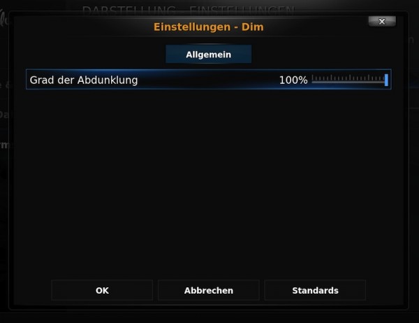 xbmc einstellungen darstellung bildschirmschoner dim einstellungen grad der abdunklung 600x462 - XBMC - Dim beim Pausieren deaktivieren - SEDU Ambilight flackert