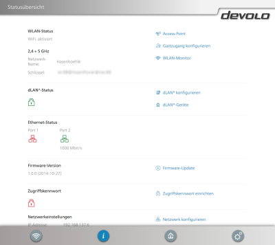 devolo webinterface 1200 wifi ac status 400x356 - Erfahrungsbericht – Devolo dLAN 1200+ WiFi ac – PowerLAN mit WLAN