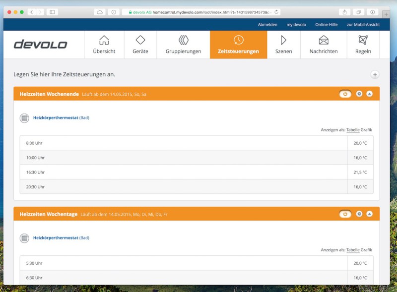 Devolo intelligentes Thermostat Heizzeiten 800x589 - Erfahrungsbericht – Devolo Home Control - Fensterkontakt und Heizkörperthermostat
