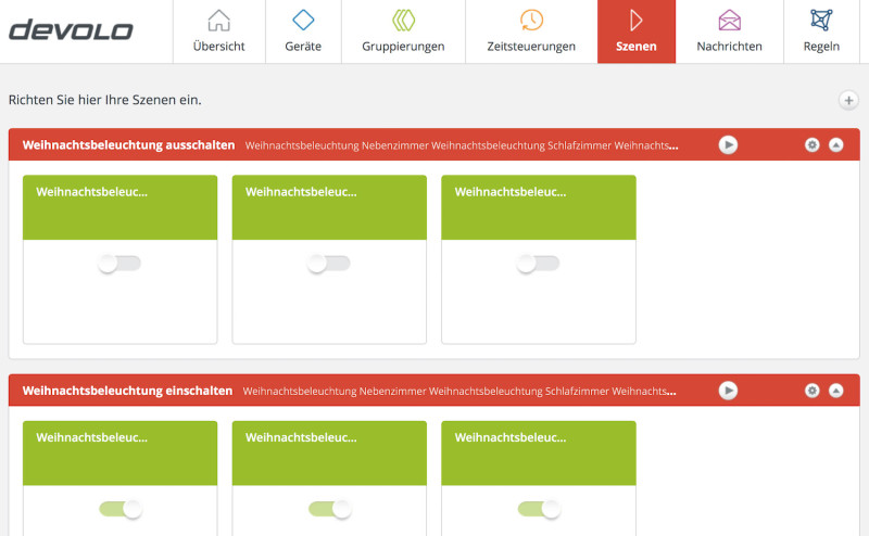 devolo Home Control Szenen 800x494 - Erfahrungsbericht – Devolo Home Control – Weihnachtsbeleuchtung mit Schaltsteckdosen