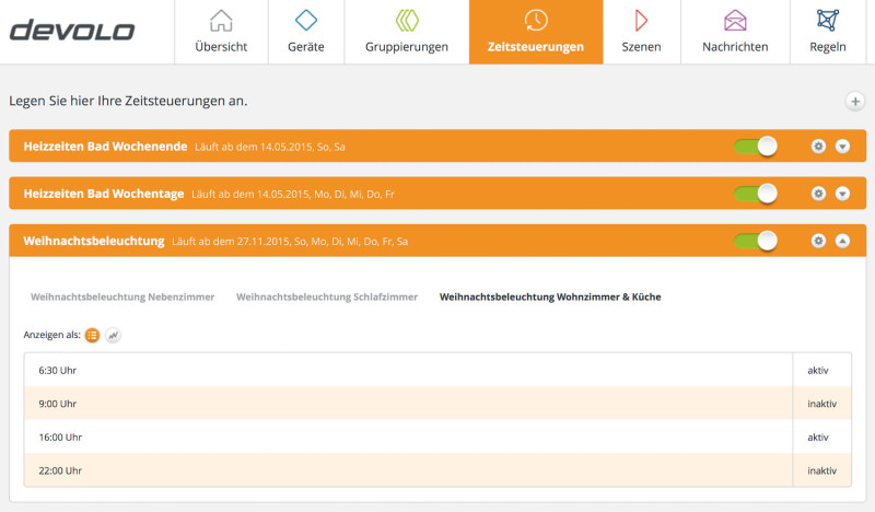 devolo Home Control Zeitsteuerungen 800x468 - Erfahrungsbericht – Devolo Home Control – Weihnachtsbeleuchtung mit Schaltsteckdosen