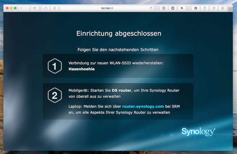 synology rt1900ac firststeps done 800x519 - Erfahrungsbericht – Synology WLAN-Router RT1900ac