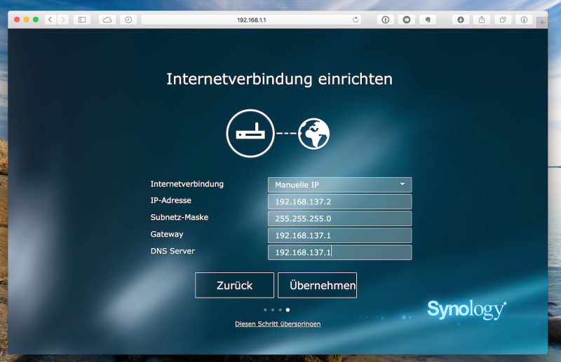 synology rt1900ac firststeps ip 800x517 - Erfahrungsbericht – Synology WLAN-Router RT1900ac