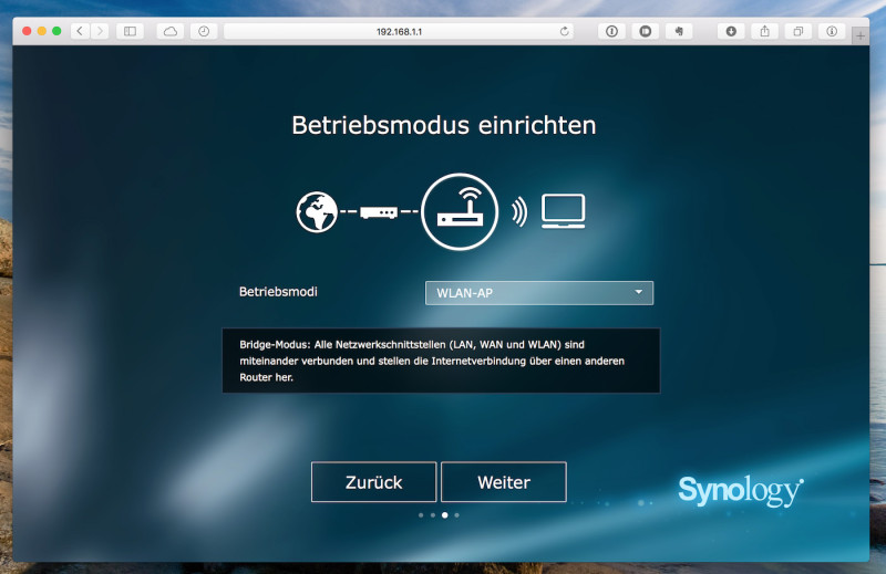 synology rt1900ac firststeps modi 800x519 - Erfahrungsbericht – Synology WLAN-Router RT1900ac