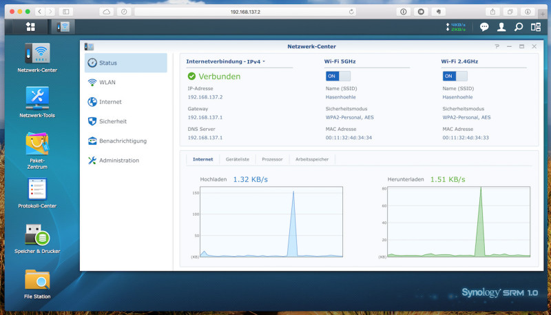 synology rt1900ac srm netzwerk center 800x457 - Erfahrungsbericht – Synology WLAN-Router RT1900ac