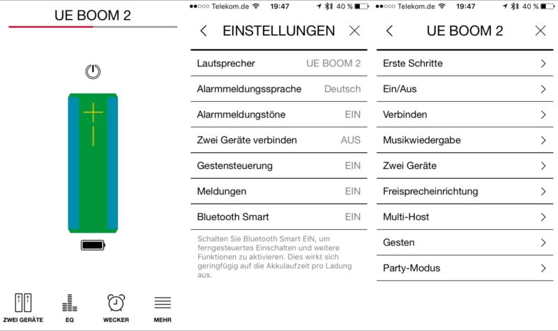 blue logitech ue boom 2 ios app 800x474 - Test – Logitech UE Boom 2 vs. Teufel Rockster XS - Bluetooth-Lautsprecher