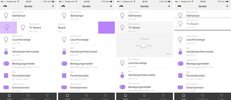 homee ios swipes 800x349 - Erfahrungsbericht - Einrichtung von homee und Geräte verbinden