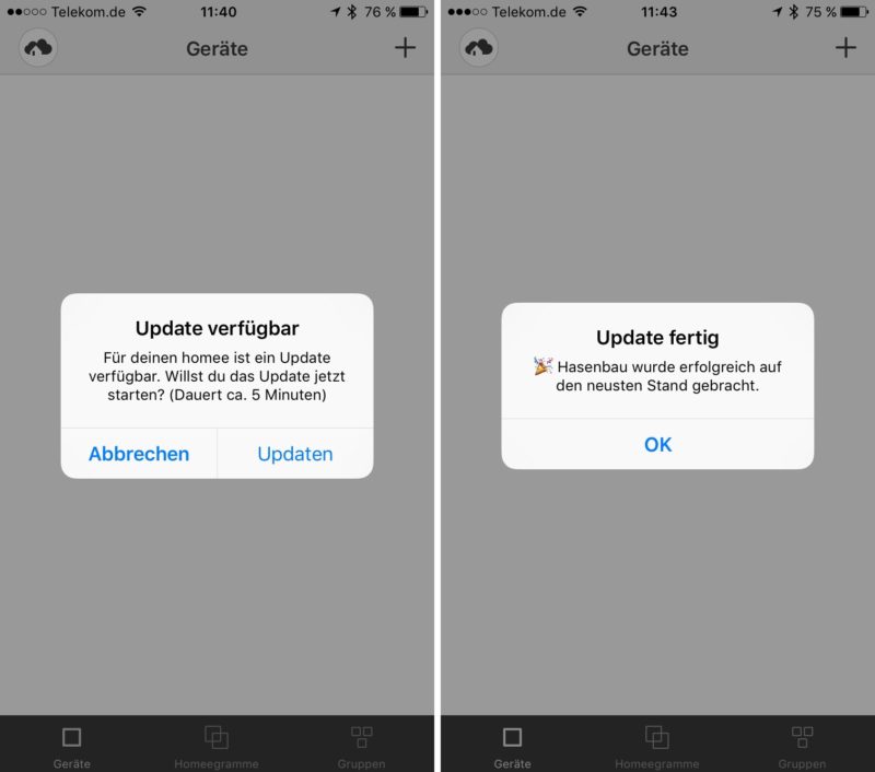 homee ios update 800x706 - Erfahrungsbericht - Einrichtung von homee und Geräte verbinden