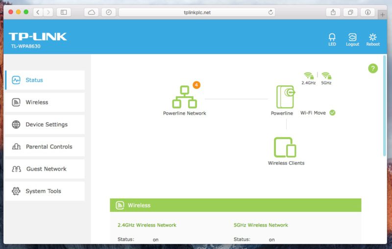 tp link tl wpa8630 webinterface startseite 800x508 - Erfahrungsbericht – TP-Link AV1200 WiFi ac – Powerline mit WLAN