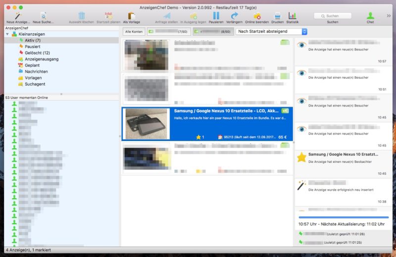AnzeigenChef Aktiv 800x519 - Software-Tipp - AnzeigenChef - professionelle Verwaltung von eBay Kleinanzeigen
