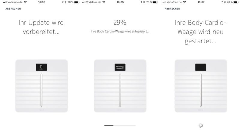 nokia body cardio firmware update 800x466 - Test - Withings Body Cardio - WLAN-Körperwaage mit Messung der Pulswellengeschwindigkeit