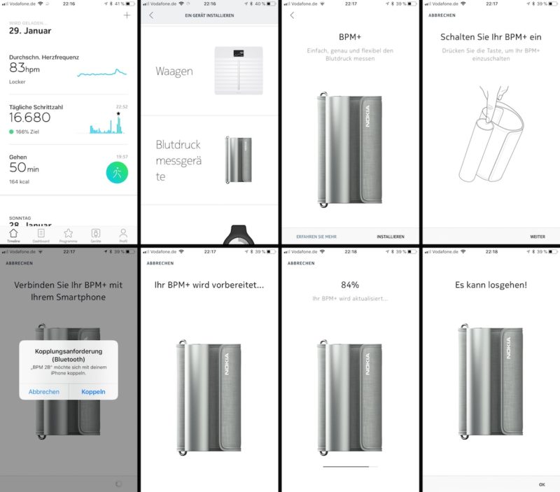 nokia bpm plus blutdruckmessgeraet einrichtung verbinden 800x703 - Test - Nokia BPM+ - kompaktes Bluetooth Blutdruckmessgerät