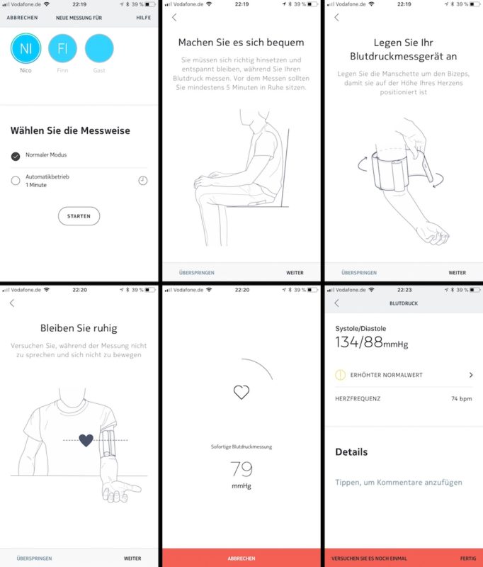 nokia bpm plus blutdruckmessgeraet messung durchfuehren 682x800 - Test - Nokia BPM+ - kompaktes Bluetooth Blutdruckmessgerät