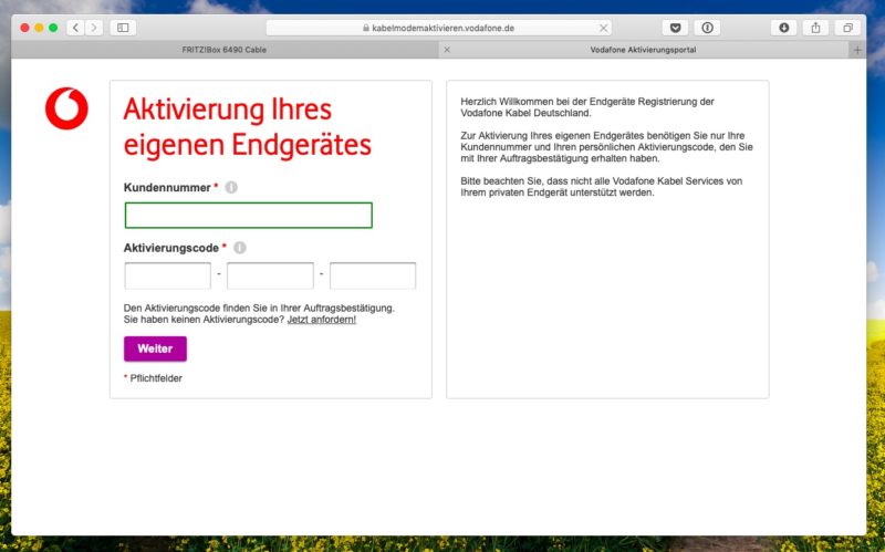 vodafone kabel deutschland fremdgeraet aktivierungsportal 800x499 - Vodafone Kabel Deutschland - Störung - eigener Router / Fremdgerät - 128 kbit/s