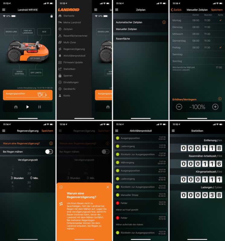 worx landroid m500 wr141e app zeitplan regenverzoegerung protokoll statistiken 746x800 - Test - Worx Landroid M500 2019 (WR141E) - Mähroboter