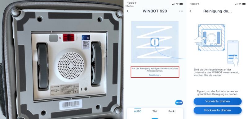 ecovacs winbot 920 ansicht unten antriebsriemen 800x383 - Test - Ecovacs WINBOT 920 - Fensterputzroboter