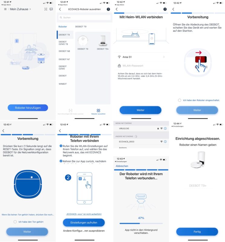 ecovacs deebot t9 plus einrichtung 744x800 - Test - Ecovacs DEEBOT T9+ - Saugroboter mit Absaugstation