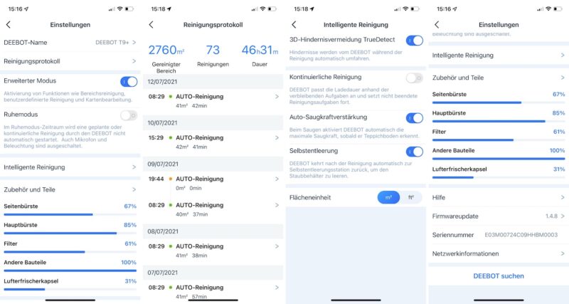 ecovacs deebot t9 plus einstellungen erweitert 800x427 - Test - Ecovacs DEEBOT T9+ - Saugroboter mit Absaugstation