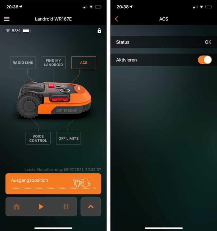 landroid wr167e m700 plus acs wa0860 app screenshot 752x800 - Test – ACS (Kollisionssensor) am Worx Landroid WR167E