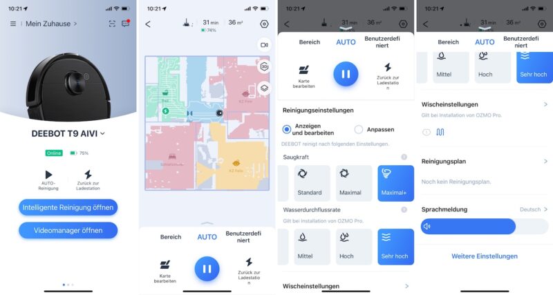 ecovacs deebot t9 aivi reinigung 800x427 - Test - Ecovacs DEEBOT T9 AIVI – Saugroboter mit Livestream