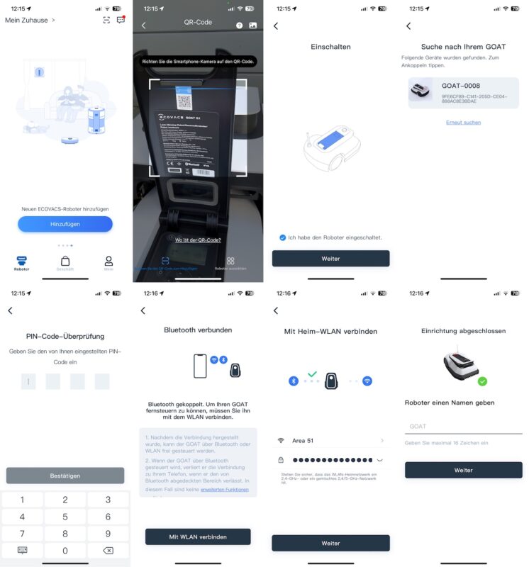 02 Einrichtung BT und WLAN ECOVACS GOAT G1 746x800 - Test - ECOVACS GOAT G1 – Mähroboter ohne Begrenzungskabel