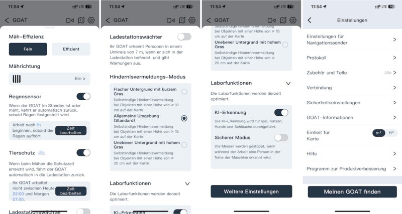 20 Einstellungen ECOVACS GOAT G1 800x427 - Test - ECOVACS GOAT G1 – Mähroboter ohne Begrenzungskabel
