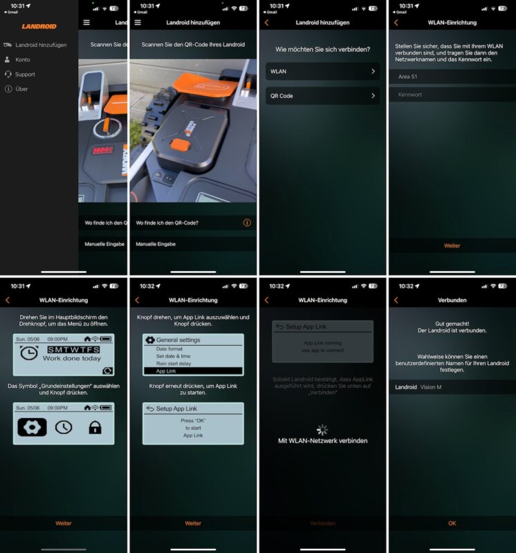 worx landroid vision m800 wr208e wlan verbinden 746x800 - Test – WORX Landroid Vision M800 (WR208E) – Mähroboter ohne Begrenzungskabel