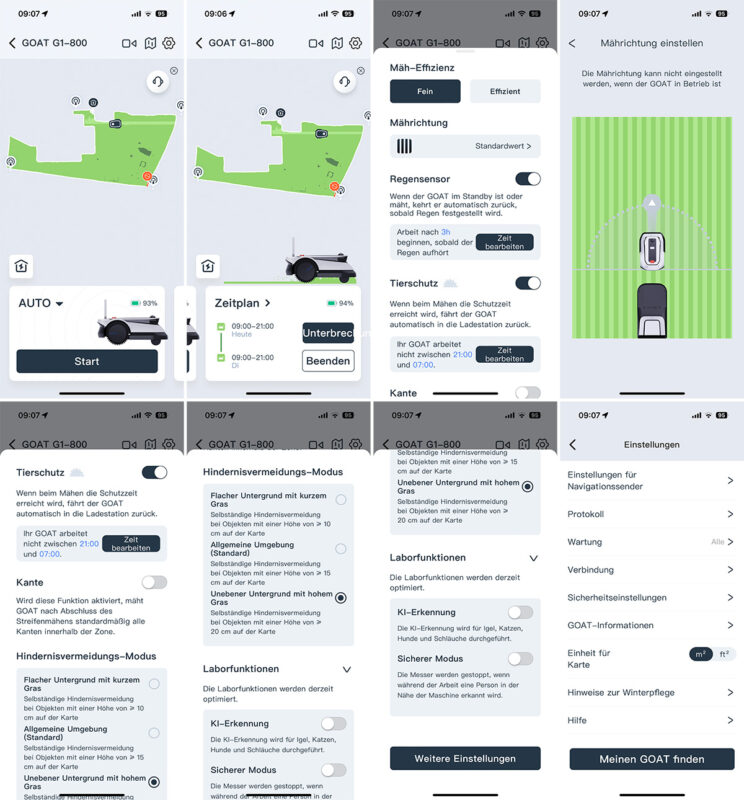 ecovacs goat g1 800 homescreen und einstellungen 744x800 - Test - ECOVACS GOAT G1-800 – Mähroboter ohne Begrenzungskabel