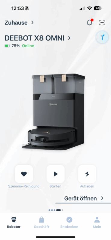 ECOVACS DEEBOT X8 OMNI Dashboardansicht 369x800 - Test – ECOVACS DEEBOT X8 OMNI – Saugroboter